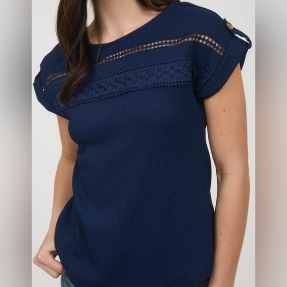 Tops - Navy Blue Lace Detail Women's Top